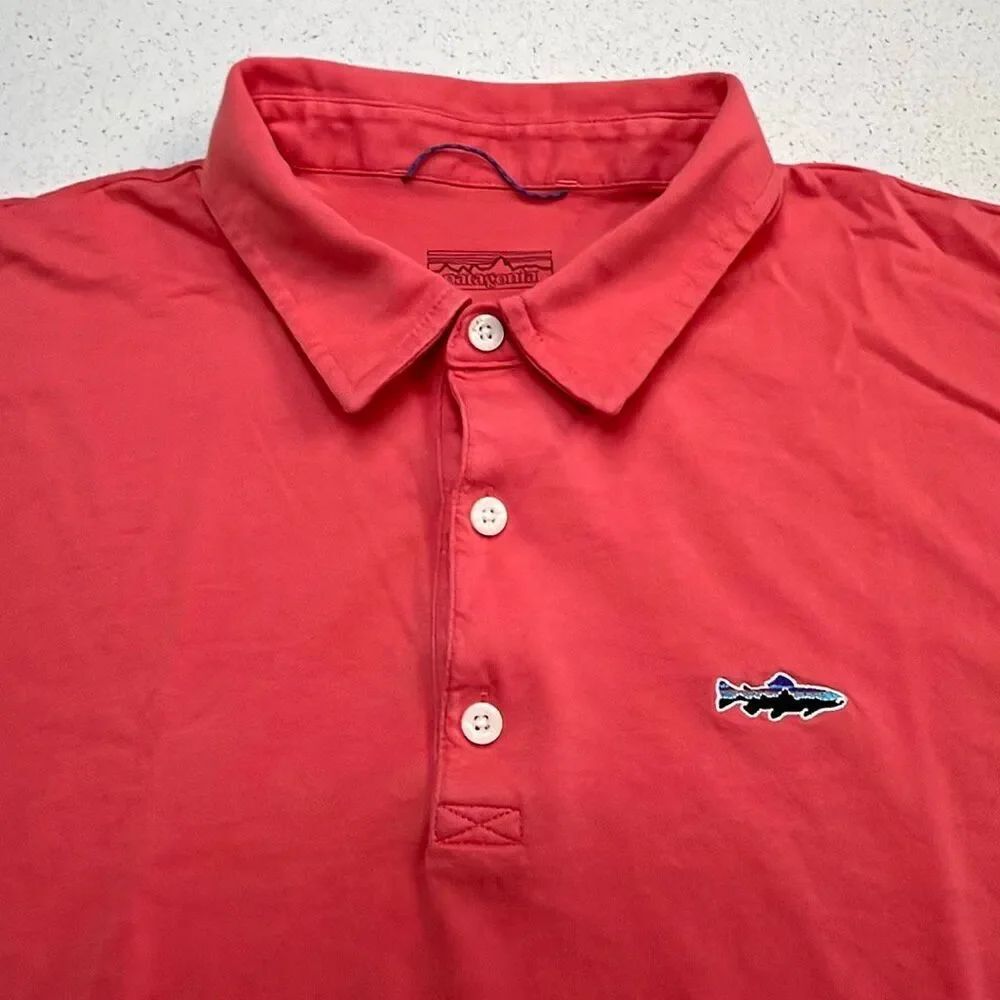 Patagonia Trout Polo Shirt Mens Large Coral Organic Cotton Fishing STY52206 SP19